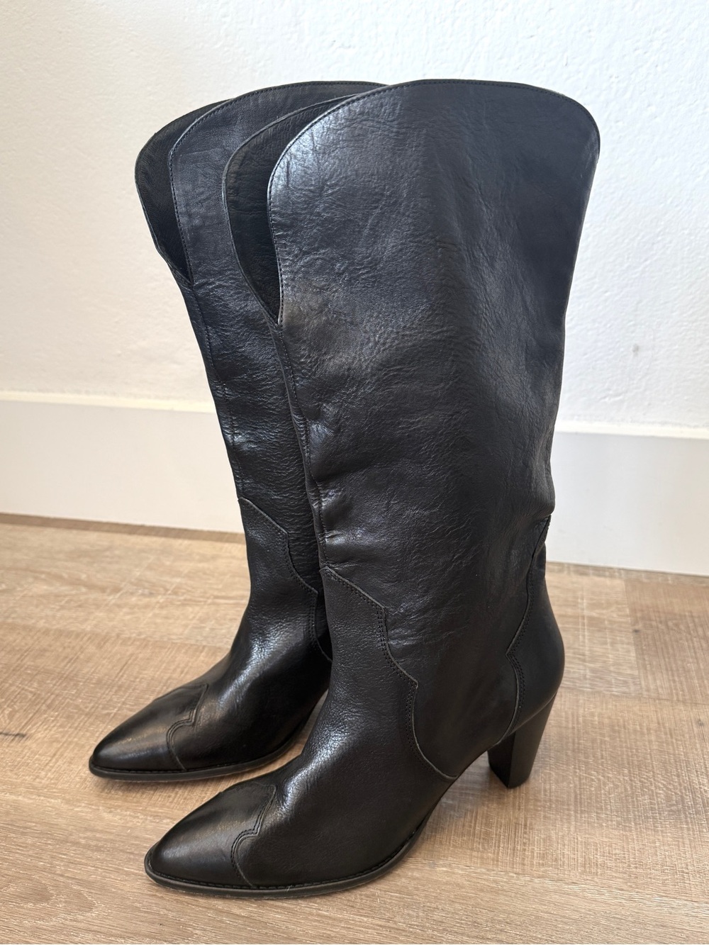 Free People Size US 9.5 / EU 39.5 Shayne Tall Black Leather Western Boots